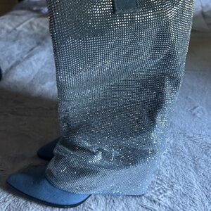 Rhinestone and denim cowboy boots